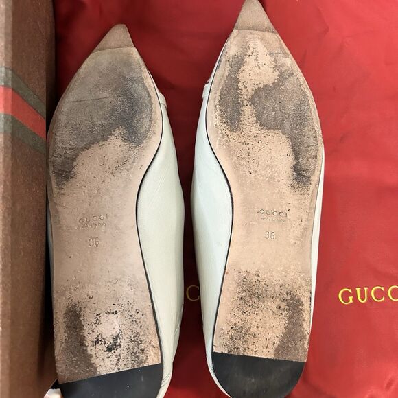 Gucci Deva Horsebit Chain Pointed Toe Flats White Leather Sz 36 US 6 Box - Picture 8 of 10